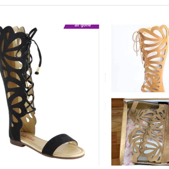 Bella Marie Butterfly Tall Gladiator Sandal TAN 10 - Picture 1 of 15